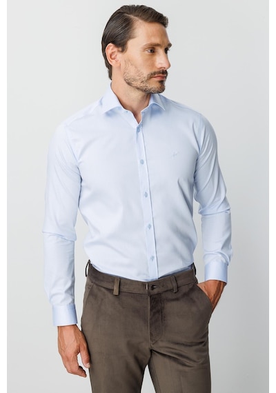 Igs Mavi Slim Fit Dar Kalıp Klasik Yaka Düz Uzun Kollu Cepsiz %100 Pamuk Gömlek-19998 Mavi