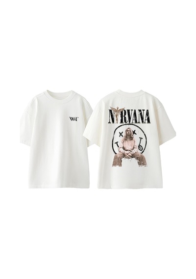 Thewert Nirvana 4 Tasarım Sırt Baskılı Pamuk Beyaz Oversize T-shirt