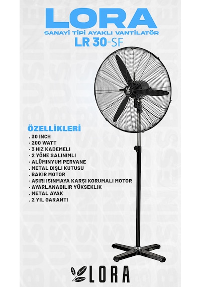 Lora 30 İnç Ayaklı Sanayi Tipi Vantilatör