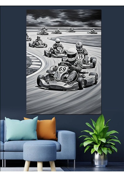 Ahşap Tablo Gokart Araba Yarışı Resmi