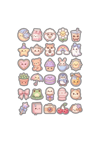 Sevimli Karakterler Pastel Sticker Seti 150 Adet - 5'li Mega Paket No22 - Laptop Defter Ajanda Çok Renkli