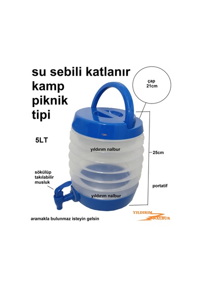 Kamp Tipi Katlanır Musluklu Portatif Piknik Su Sebili 5 L