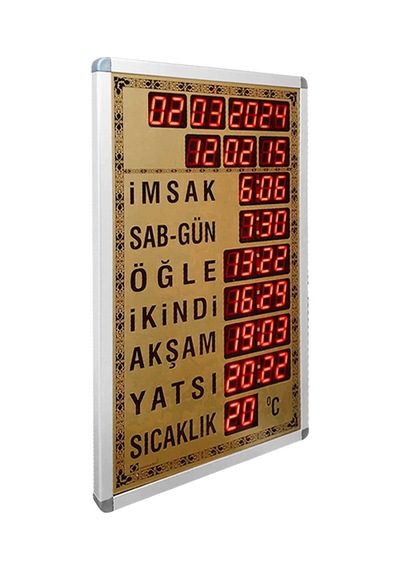 Dijital Cami Saati 40x60 Cm Tam Gold Kumandalı Gold