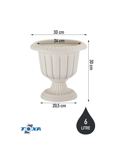 Ayrex Toxa Ayaklı Deliksiz Plastik Nergis Saksı 1 Adet, 6 Litre, 30cm, Kirli Beyaz Diğer