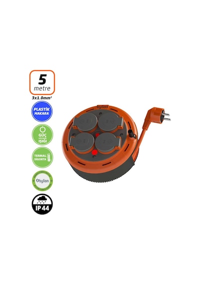 Bylion Php05310f Ev Tipi Kapaklı Makaralı Kablo 3x1mm - 5 Mt 5 M
