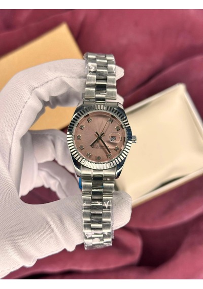 Pembe Kadranlı Datejust Kadın Kol Saati Gümüş