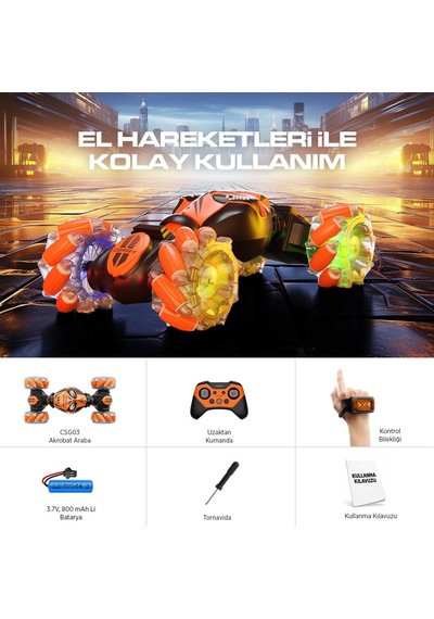 Corby Csg02 Akrobat Araba 2.4ghz Uzaktan Kumandalı 360 Dönüşlü Işıklı Oyuncak Araba Turuncu