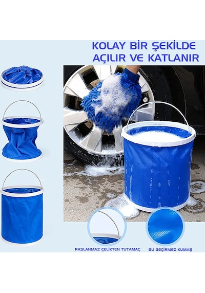 Protackle Katlanabilir Araç Yıkama Kovası 9 Lt Mavi