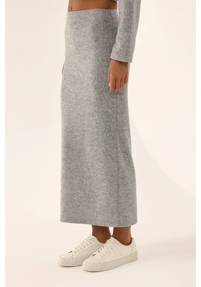 Hiccup Düşük Bel Örme Bodycon Maxi Etek Gri