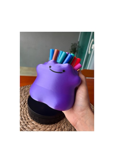 Cute Ditto Kalemlik Kız Çocuk Odası Dekoratif Masa Üstü Kalemlik Parlak Mor