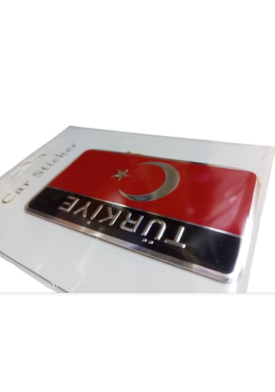Kabartmalı Türkiye Yazılı Metalize Köşeli Dikdörtgen Türk Bayrağı Bayrak Oto Sticker 01 Etiket