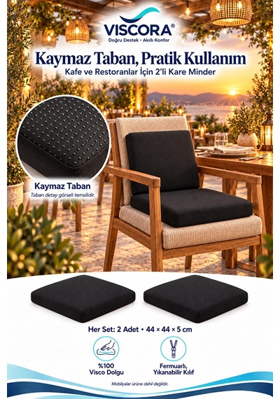 2 Li Kare Visco Sandalye Minderi Otel, Kafe, Restoran, Bahçe İçin Oturma Ve Sırt Desteği