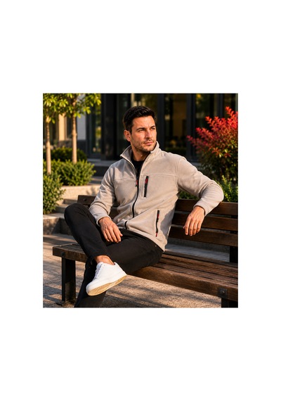 Luxıc Core Erkek Gri Fermuarlı Polar Ceket Dik Yaka Günlük Ve Outdoor Kullanım