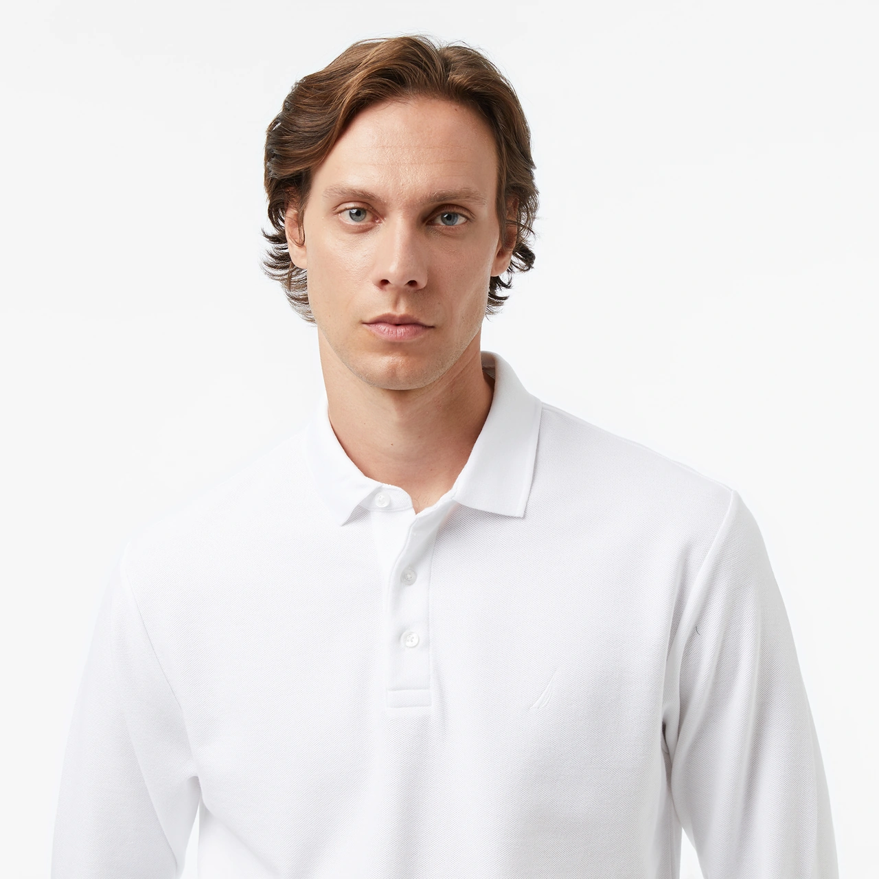 Nautica Erkek Beyaz Classic Fit Uzun Kollu Polo Yaka T-shirt Düz K57351t Beyaz