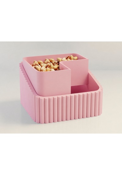 3d Baskı Fıstık Kasesi - Çift Hazneli Kabuk Ayırıcı Sunum Kasesi - Pembe Pembe Diğer