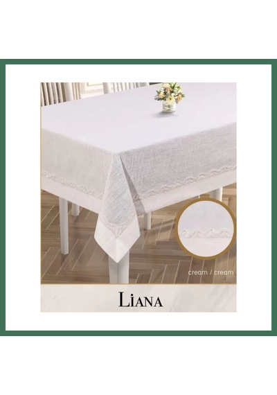 En-cag Keten Masa Örtüsü Tablecloth 160x260 Cm Dantel Yemek Masası Örtüsü Liana Model Krem Bss
