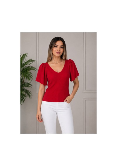 Gül&can Butik Kadın Kırmızı V Yaka Fitilli Dokulu Balon Kol Şık Günlük Triko Bluz Kırmızı Gül&can Butik Kadın Kırmızı V Yaka Fitilli Dokulu Balon Kol Şık Günlük Triko Bluz Kırmızı