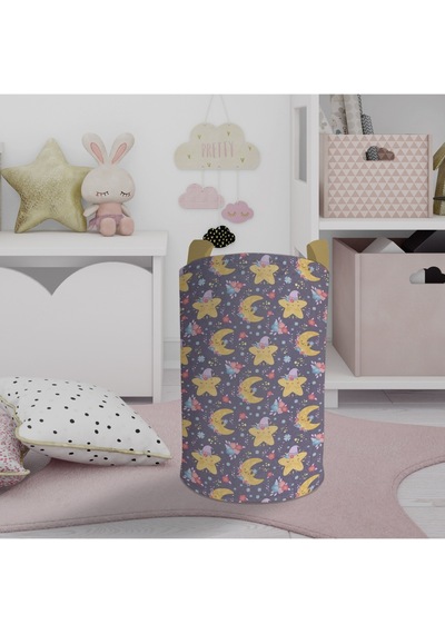 Mekta Home Bebek Ve Çocuk Odası Şapkalı Yıldız Ve Ay Desenli Oyuncak Sepeti Renkli Çok Renkli