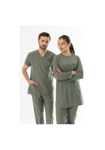 Likra Uzun Kol Doktor Hemşire Forması Olivya Yeşili Ltst200017 Olivya Yeşili