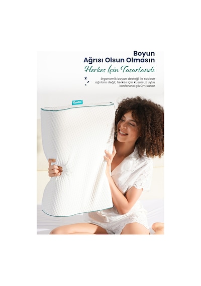 Orta Yüksek Boyun Destekli Ortopedik Visco Yastık 60x40x12-8cm Beyaz