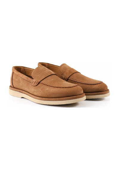 Tuna Hakiki Deri Camel Nubuk Loafer Erkek Ayakkabı - E4558 Camel