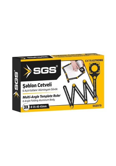 Sgs Çok Açılı Şablon Cetveli, 6 Açılı Katlanır Alüminyum Gövde, 25-40-45mm, Sgs970 Genel