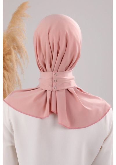 Melodi Scarf Kadın Tesettür Pratik Çıtçıtlı Sandy Deniz Havuz Uyumlu Fular Hazır Bone Pudra Pudra