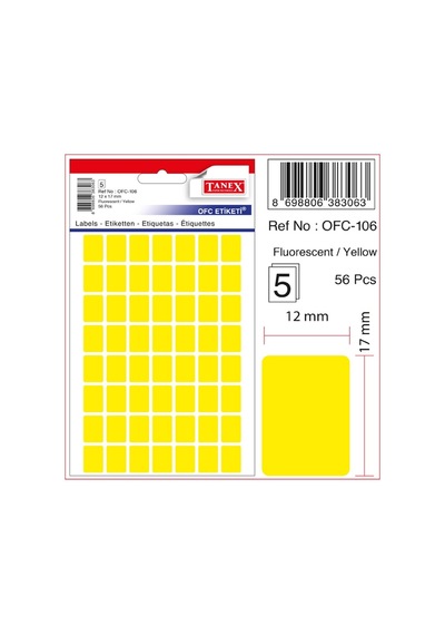 Tanex Ofis Etiketi Poşetli 12x30 Mm Fosforlu Sarı Ofc-107 Çok Renkli