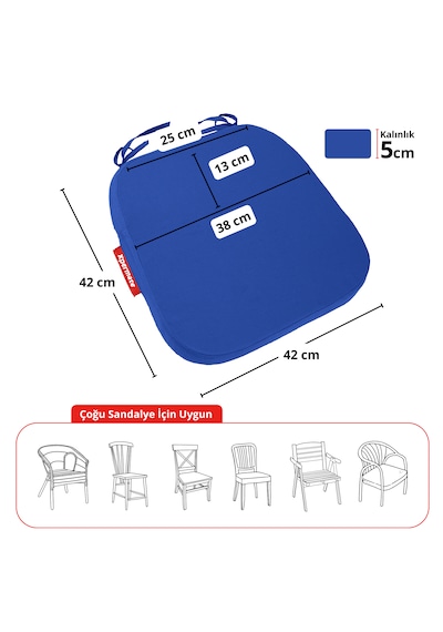 XPERMATE Standartfit Oval Sandalye Minderi 42x42x5 Mavi