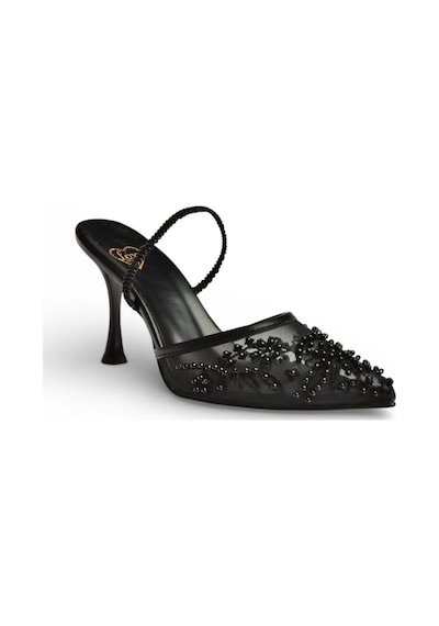 Fox Shoes Y726462415 Siyah File Boncuk İşlemeli İnce Topuklu Ayakkabı Siyah