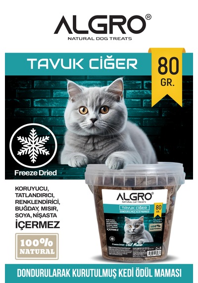 Freeze Dried Kedi Ödül Maması - Tavuk Ciğer Kova Ambalaj 80 Gr