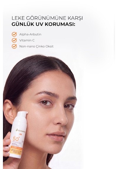 Ecowera Anti-Dark Spot SPF 50+ Leke Karşıtı ve Aydınlatıcı Mineral Güneş Kremi 50 ML