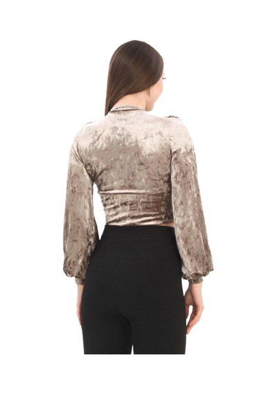 Lodmela Broş Detaylı Kadife Crop 6007-vizon Vizon