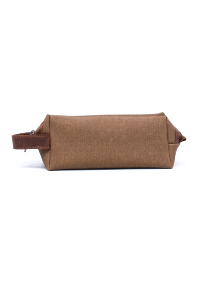 Gillario Design 06 Unisex Kanvas Kumaş+deri Sütlü Kahve-taba Eskitme Dopp Kit