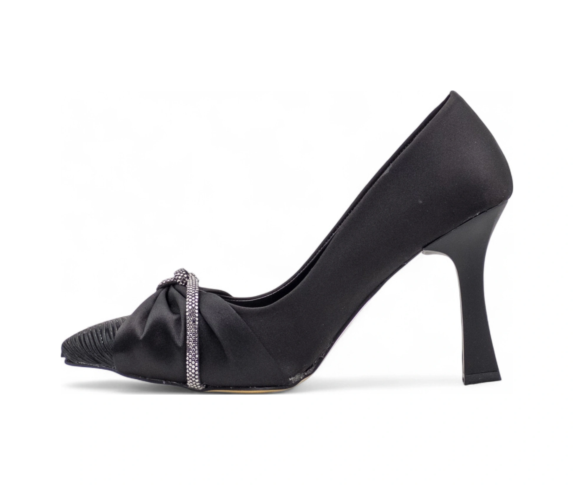 Bircan 08 Taşlı Saten Kadın Stiletto Siyah