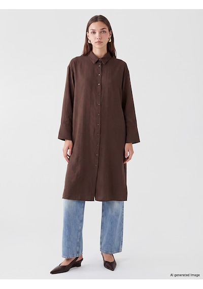 Lcw Modest Kahverengi Modal Karışımlı Oversize Kadın Gömlek Tunik