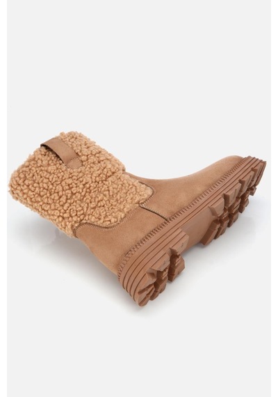 Yaya By Hotiç Yaya Kadın Süet Camel Kürklü Kalın Tabanlı Düz Bot Camel