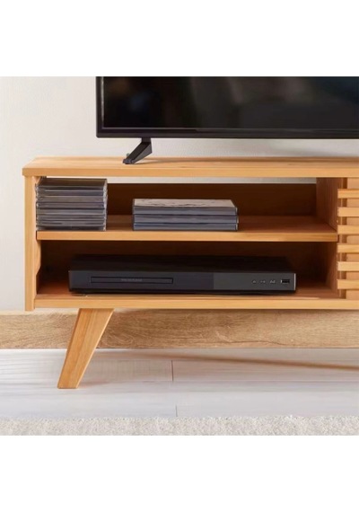Scandiline Modern Ahşap Tv Ünitesi Izgara Kapaklı Minimal Tasarım Natural