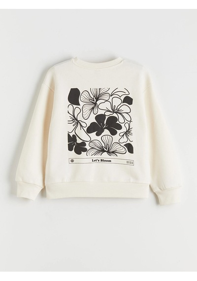 LC Waikiki Lcw Kids Ekru Bisiklet Yaka Çiçekli Kız Çocuk Sweatshirt Ecru