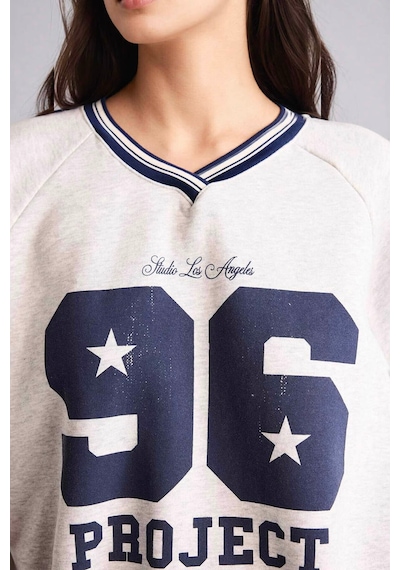 Defacto Oversıze V Yaka Baskılı Kalın Kumaş Sweatshirt G9597ax26spgr256 Gri-gr256