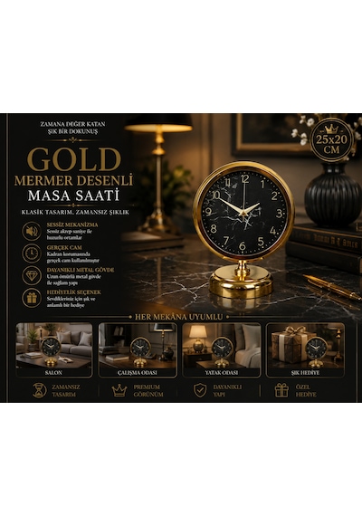 Royal 25 X 20 Cm Gold Metal Masa Saati