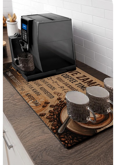 Valerine Life Barista Kahve Barı Matı 40x90cm Espresso Makinesi Ve Çaycı Altlığı Dünya Kahve Zamanı Siyah
