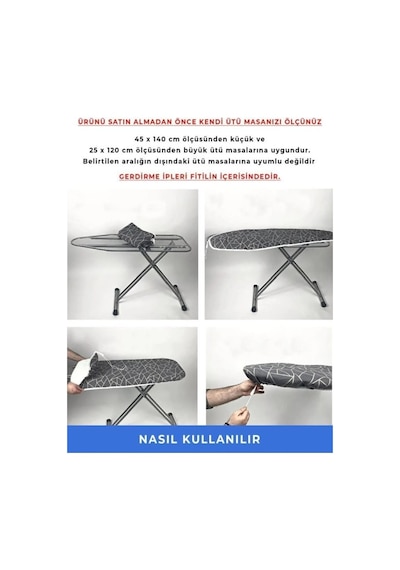 Ütü Masası Kılıfı Örtüsü Bezi Geometrik Desenli İnce Süngerli Ayarlanabilir 45x135 Cm