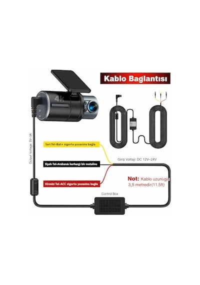 Araç Kamerası İçin Hardwire Kit, Usb Type-b Ve Type-c Seçeneğiyle, Dc 12v-24v Giriş, 5v-3a Çıkış, Gps Modüllü Kameralarla Uyumlu, 3.5 Metre Kablo Typ-b