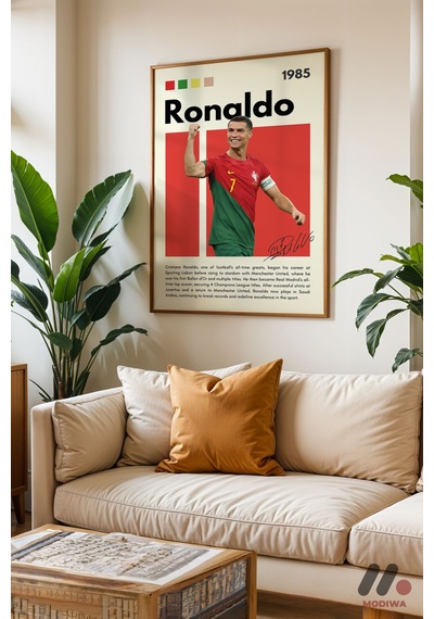 Ronaldo Futbol Posteri, Ahşap Çerçeveli Duvar Tablosu - Spor Severlere Hediye
