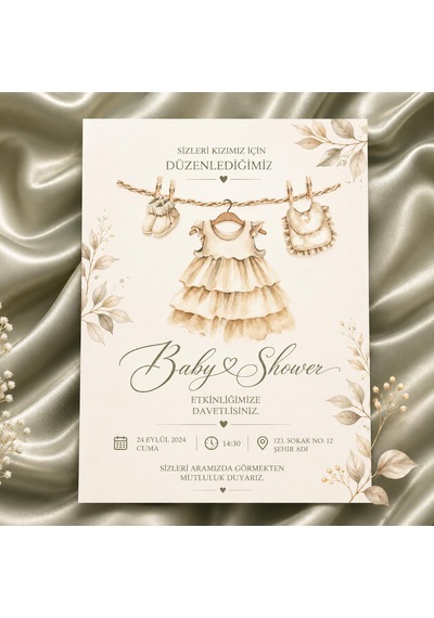 1000 Adet Ekonomik Baby Shower Davetiyesi Ve Zarf 018