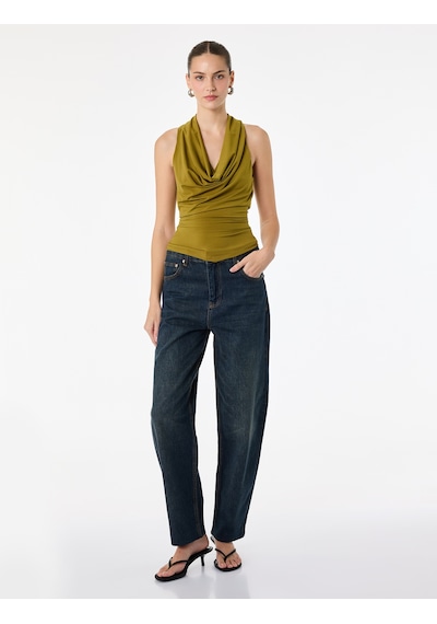 Koton Slim Fit Degaje Yaka Kolsuz Bluz Haki 6sak10022uk
