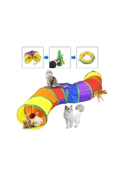 Kedi Ve Köpek Oyun Tüneli Gökkuşağı Renkli Katlanır, Uzun Eğlenceli Evcil Hayvan Oyuncak Tüneli Kıvrımlı