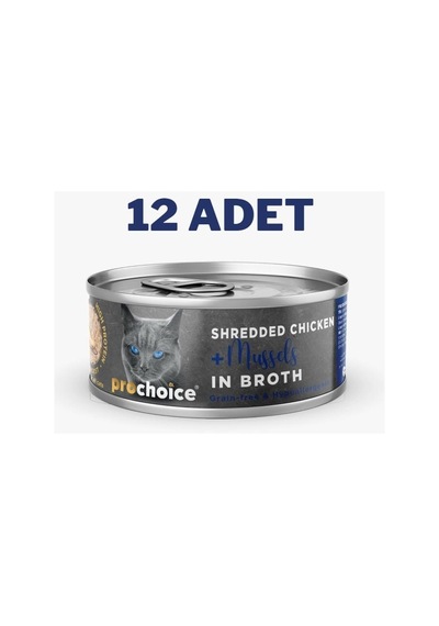 Pro Choice Deluxe Shredded Chicken & Mussels Yetişkin Kedi Konservesi 12 x 70 G