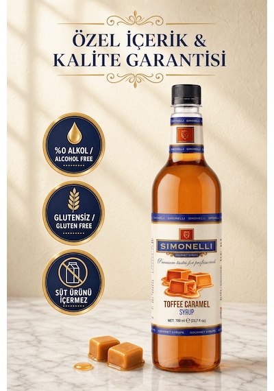 Simonelli Toffee Karamel Kahve Şurubu 700 ML İçecek ve Kokteyl Şurubu + Pompa